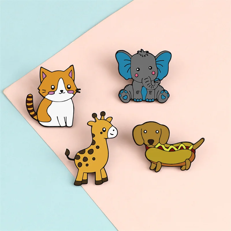 Funny Animal Brooches Custom Elephant Cat Giraffe Dog Brooches Bag Shirt Jackets Lapel Pin Badges Cartoon Jewelry Gift for Kids