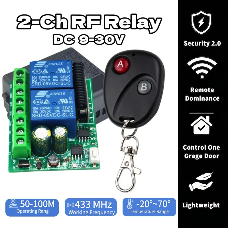 RF 433Mhz Remote Control Wireless Switch DC 12V 24V 10A 2CH Relay Receiver Mini Transmitter For Door Electromagnetic Lock DIY