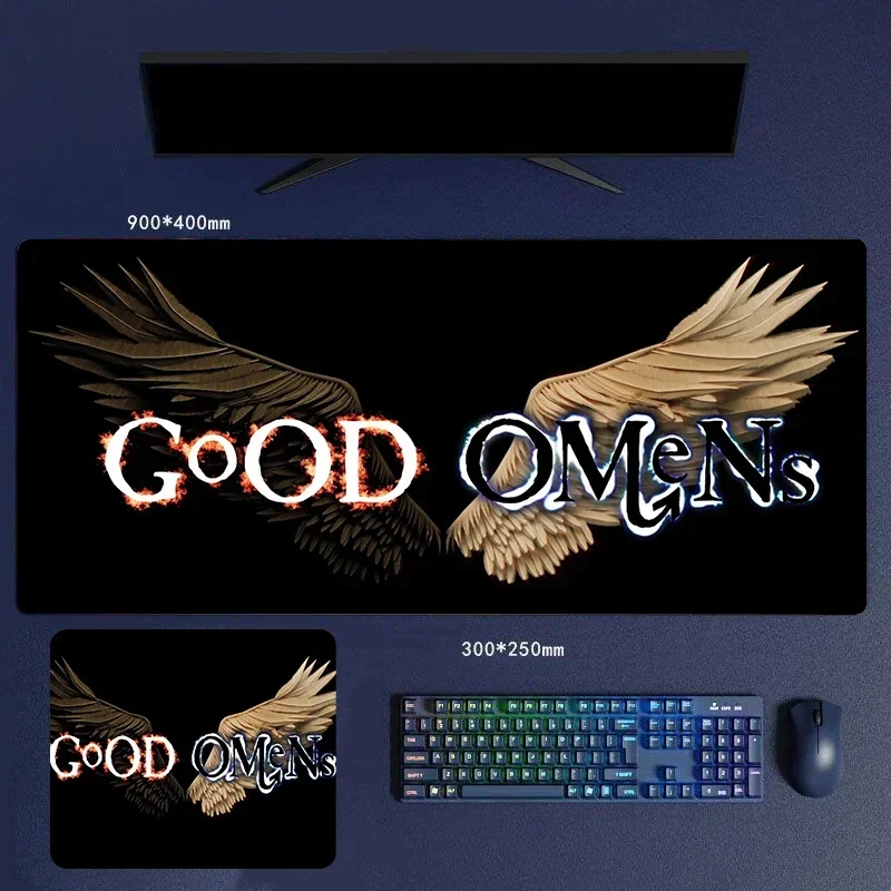 30/60/70/80cm Good Omens Crowley Aziraphale HD Pattern Desk Mat Rubber Mouse Pads Anime Mice Computer Customized Products