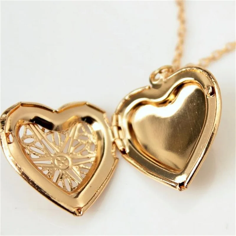 1pcs Necklace Heart Shape Stainess Steel Heart Necklace Pendant Chain Jewelry Party Beauty Girls Photo Locket Jewelry