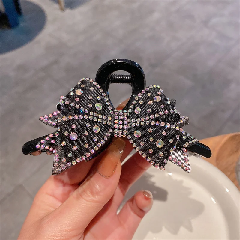 Exquisite Crystal Bow Hair Claw for Women Fashion Hair Clips Temperament Wedding Headpiece Barrettes Korean Hair Accessories