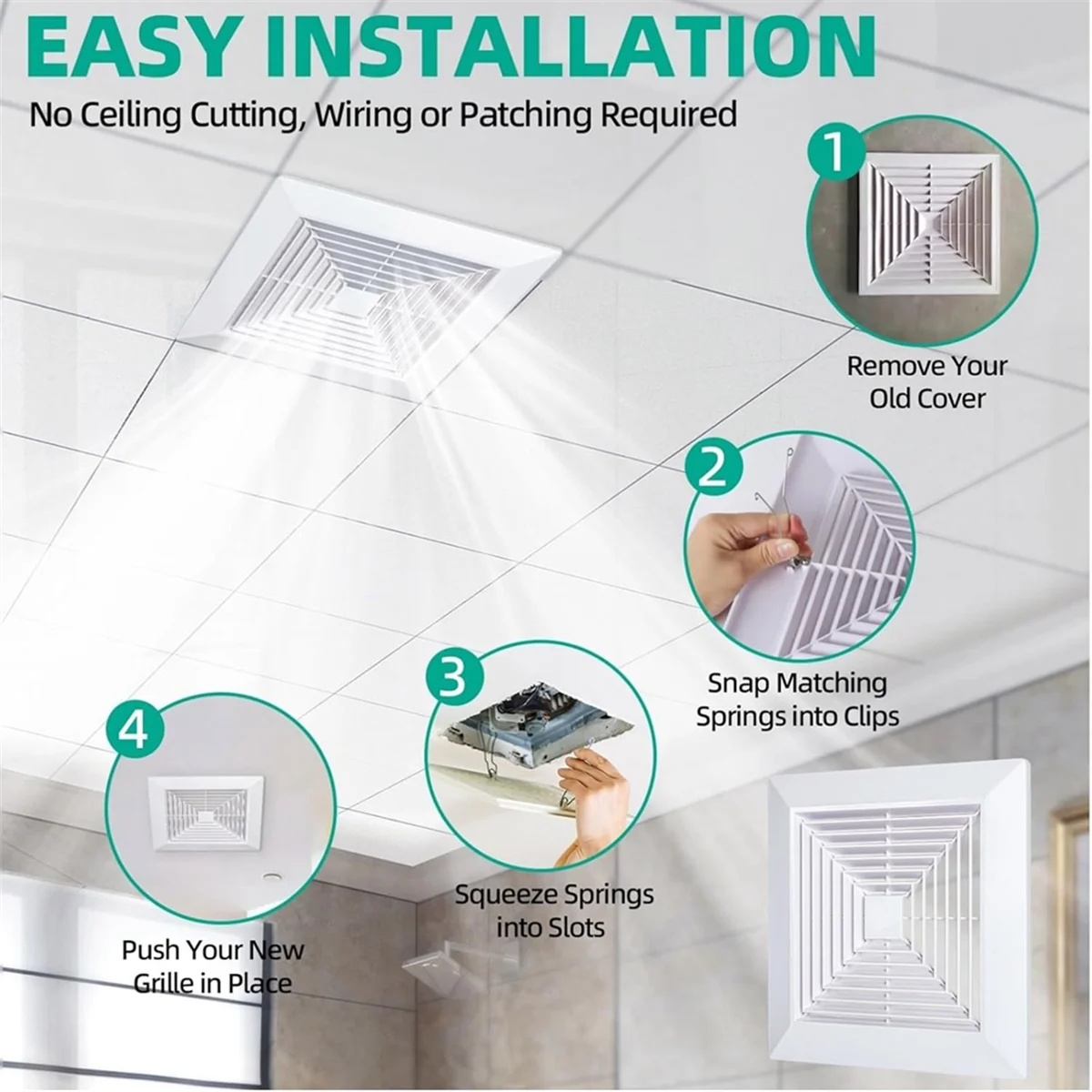 Bathroom Exhaust Fan Cover with Springs Replacement Parts for Square Ceiling or Wall-Mount Exhaust Fan, Bathroom