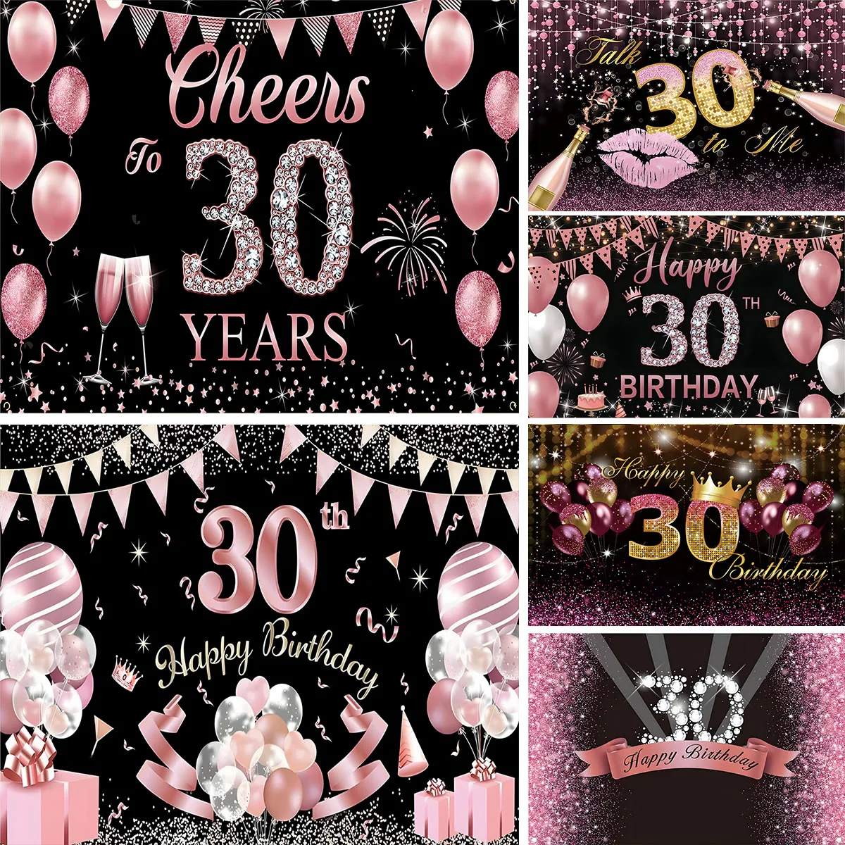 

Balloons Adult Birthday Backdrop Happy Fabulous Women's 30 Birthday Party Photographic Background Photocall Props Crown