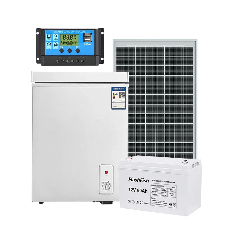 50L 12V 80Ah Rechargeable Battery Powered DC Fridge Refrigerator Make Ice Deep Cold Storage Room Solar Freezer with Solar Panel