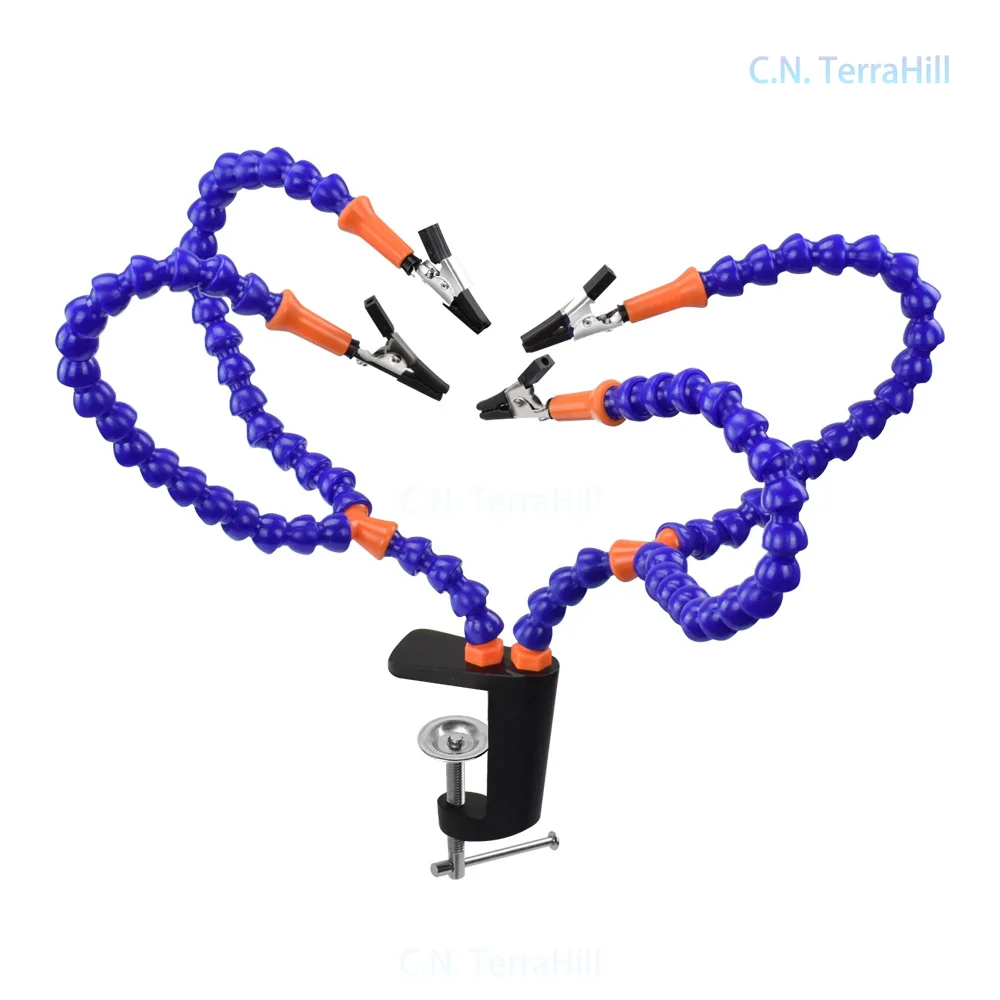 4-Arm Aluminum Soldering Station with Flexible Arms for Circuit Board Repair and Welding