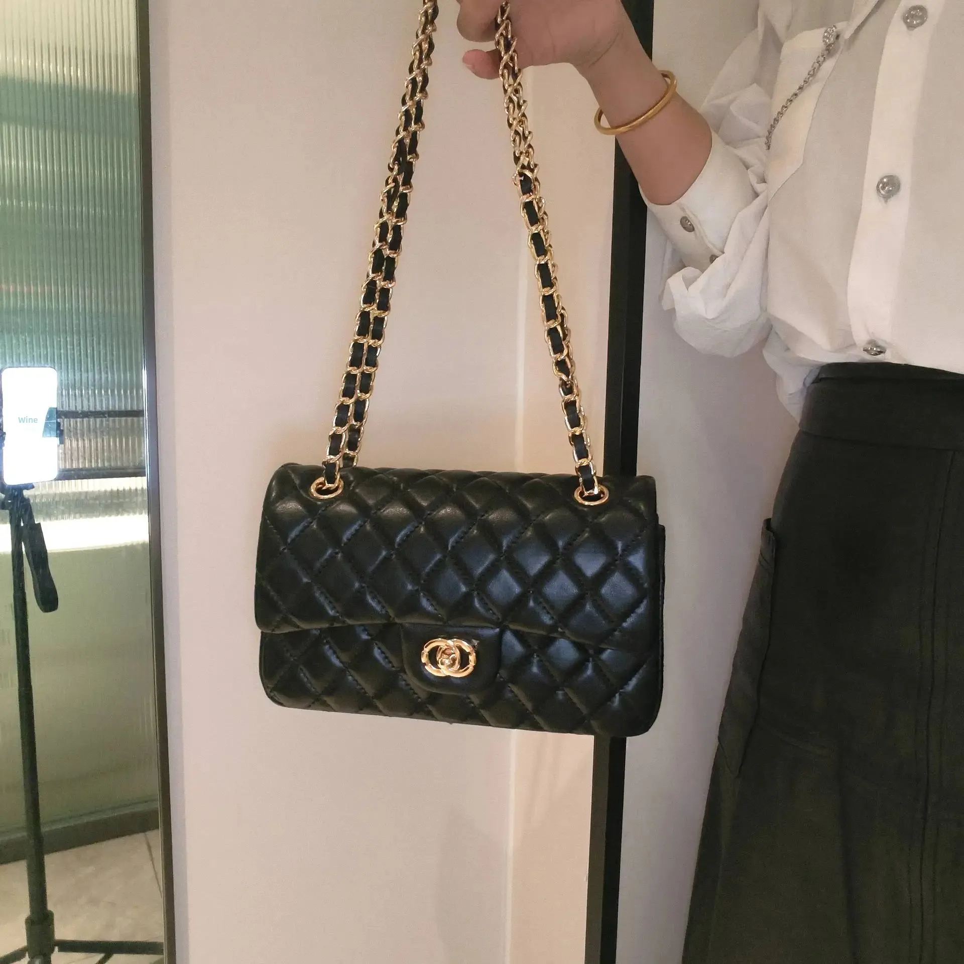 المألوف جلد طبيعي حقيبة كروسبودي المرأة قفل مشبك سلسلة حقيبة الماس نمط كل مباراة واحدة الكتف مائل حمل با