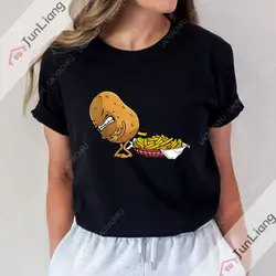 Funny French Fries Design Funny Patterned Printed T-shirt, Funny Suitable for Men Women Eating Potato Tops Wide Harajuku Shirts