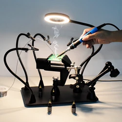 NEWACALOX Magnetic Flexible Arm Soldering Third Hand PCB Holder with 360 ° Rotating Hot Air Gun Stand Welding Workbench