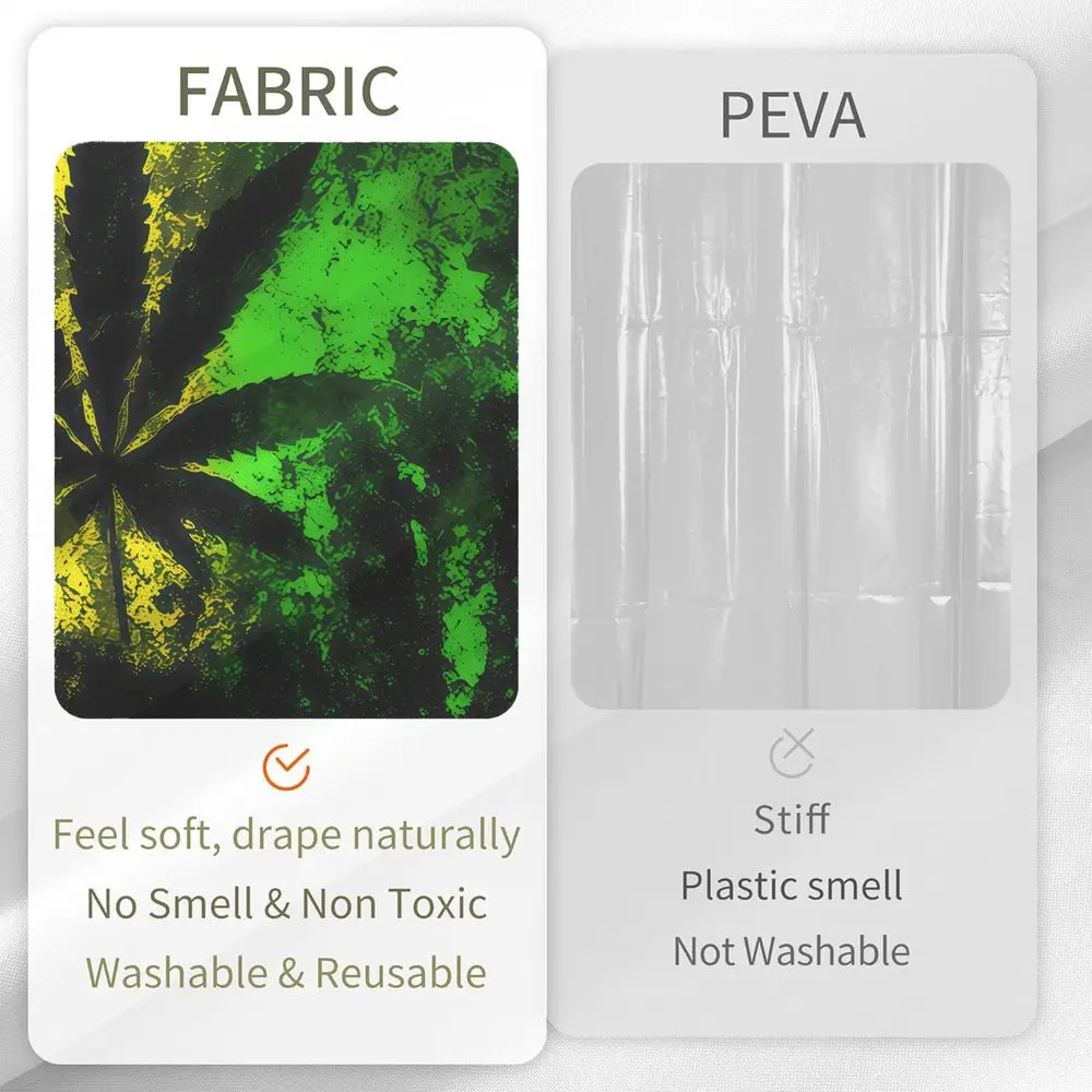 Weed Leaf Shower Curtain Waterproof Fabric Hippie Art Print Retro Reggae Style Bathroom Decor Washable Polyester