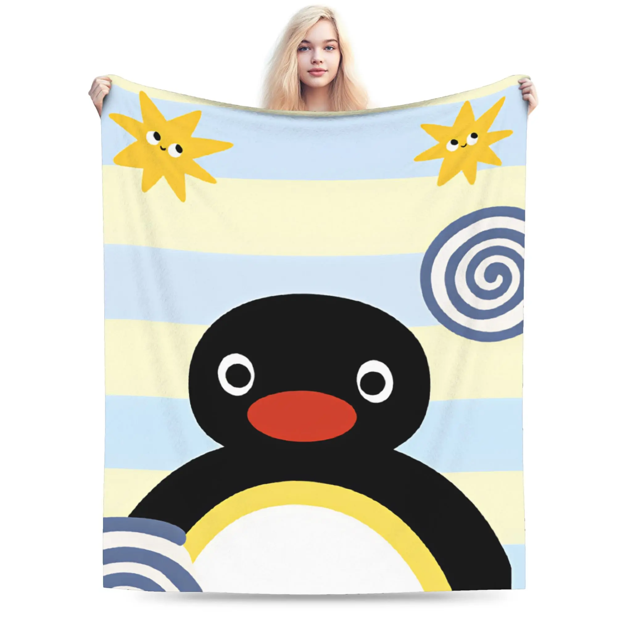 Pingu Penguin Flannel Blankets Winter  Warm Throw Blanket for Girls Boys Living Room Aesthetic Bedspread Sofa Bed Cover
