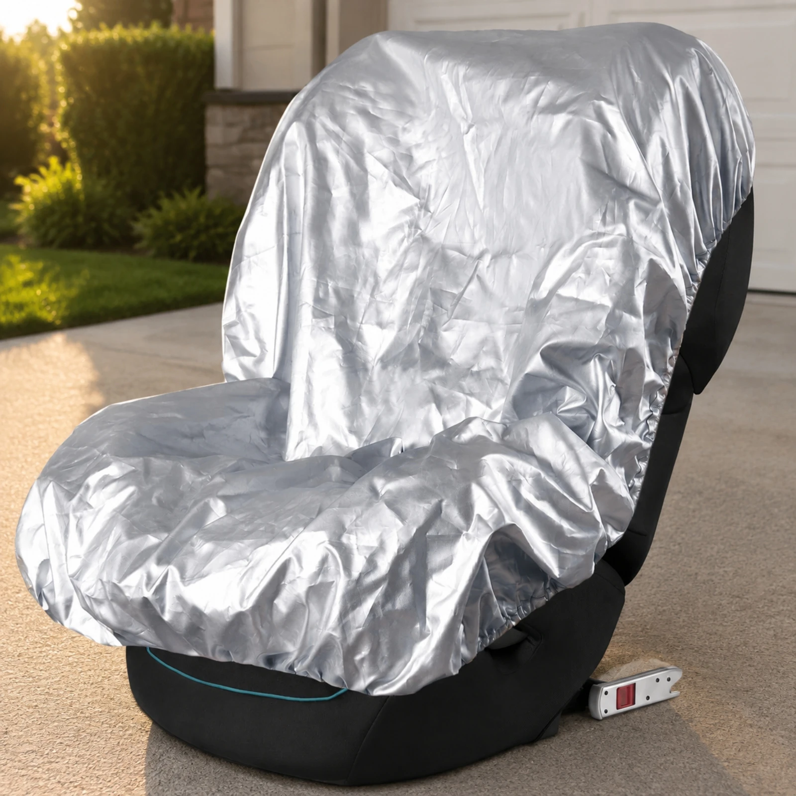 Silver Polyester Car Seat Sunshade Stretch-Fit Car Seat Sun Shade Cover Stretchy Compact Storage for Parents, Sunny Drives