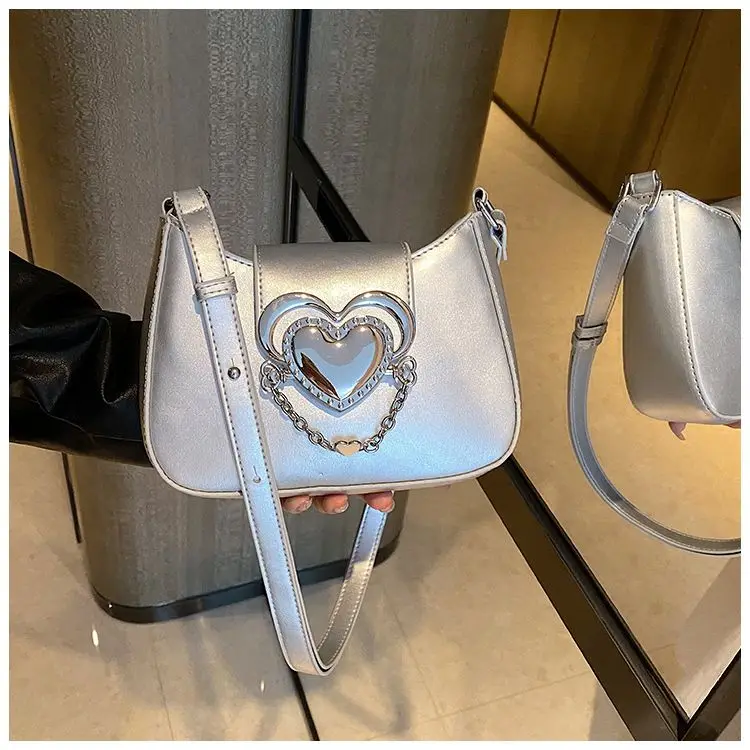 JIAERDI Hot Girls Heart Y2k Handbag Women High Street Chain Leather Blue Messenger Bag Female Harajuku Mini Shoulder Bag New