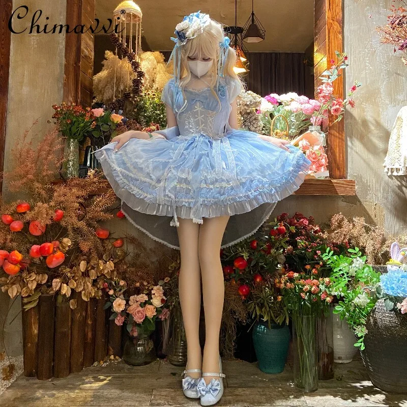 

Lolita Sweet Girls Princess Dress New Spring and Summer Super Fairly Cute Bowknot Girls Women Mesh Birthday Party Op Dress
