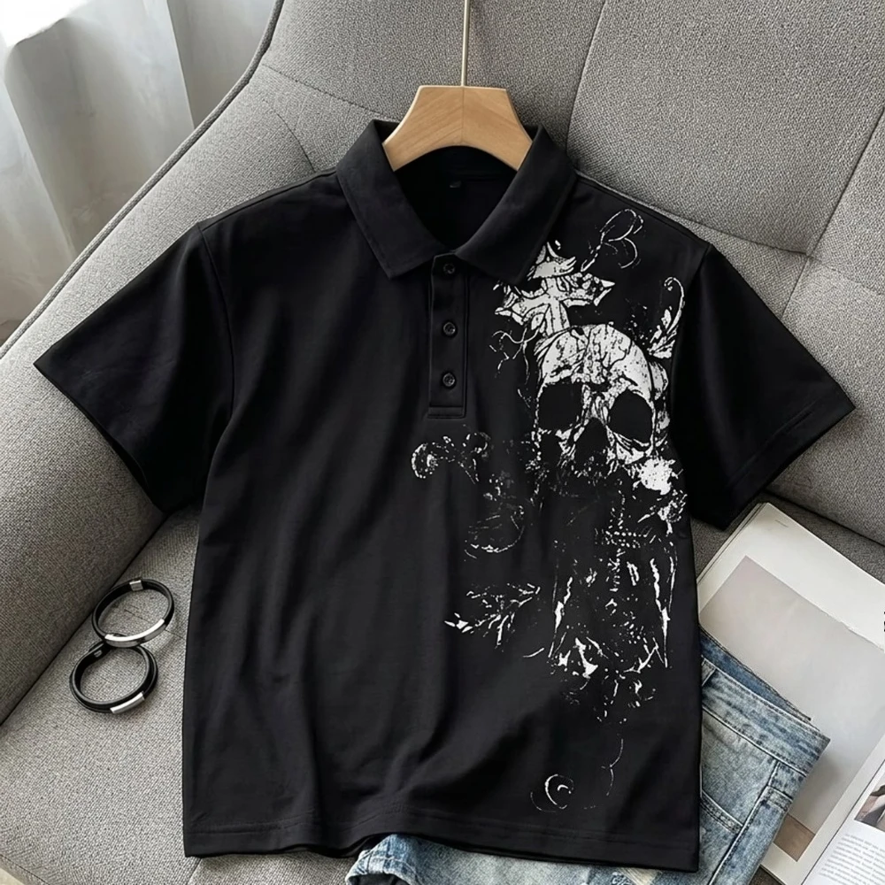 Summer Women's Trendy Letter Graphic Gothic Polo Shirts Casual Style Men Golf Shirts Tee Unisex Streetwear Oversized Breathable