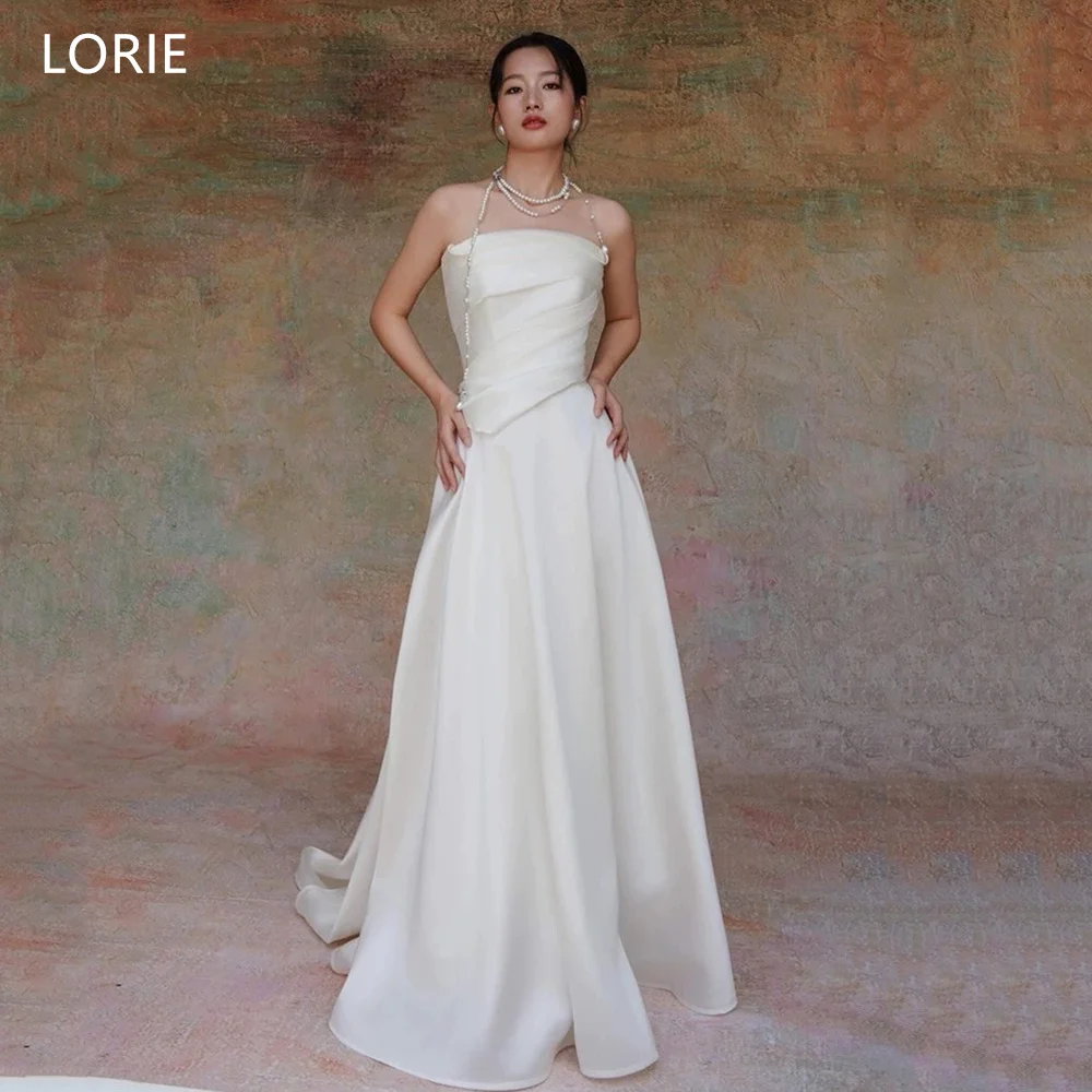 

LORIE Elegant Satin Wedding Dresses Pleats Strapless Sleeveless Bride Prom Gown Draped A-Line Bridal Gowns Customized