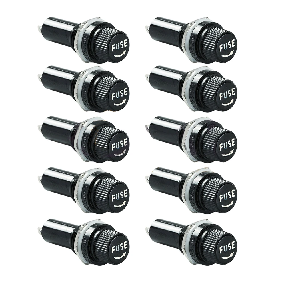 Chassis Mount Fuse Holder Pack of 10 for 5x20mm Glass Fuses 10A 250V Featuring Solder Terminals and Screw Cap Design