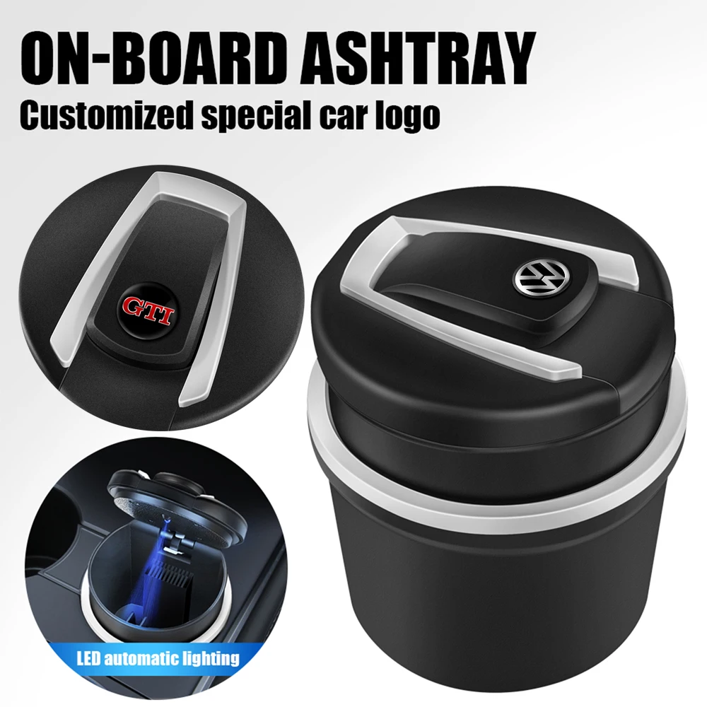 1pcs Car Cigarette Ashtray Cup With Lid With LED Light For Volkswagen VW GTI Golf 4 5 6 7 Bora MK7 Beetle Touran Tiguan B6 B7