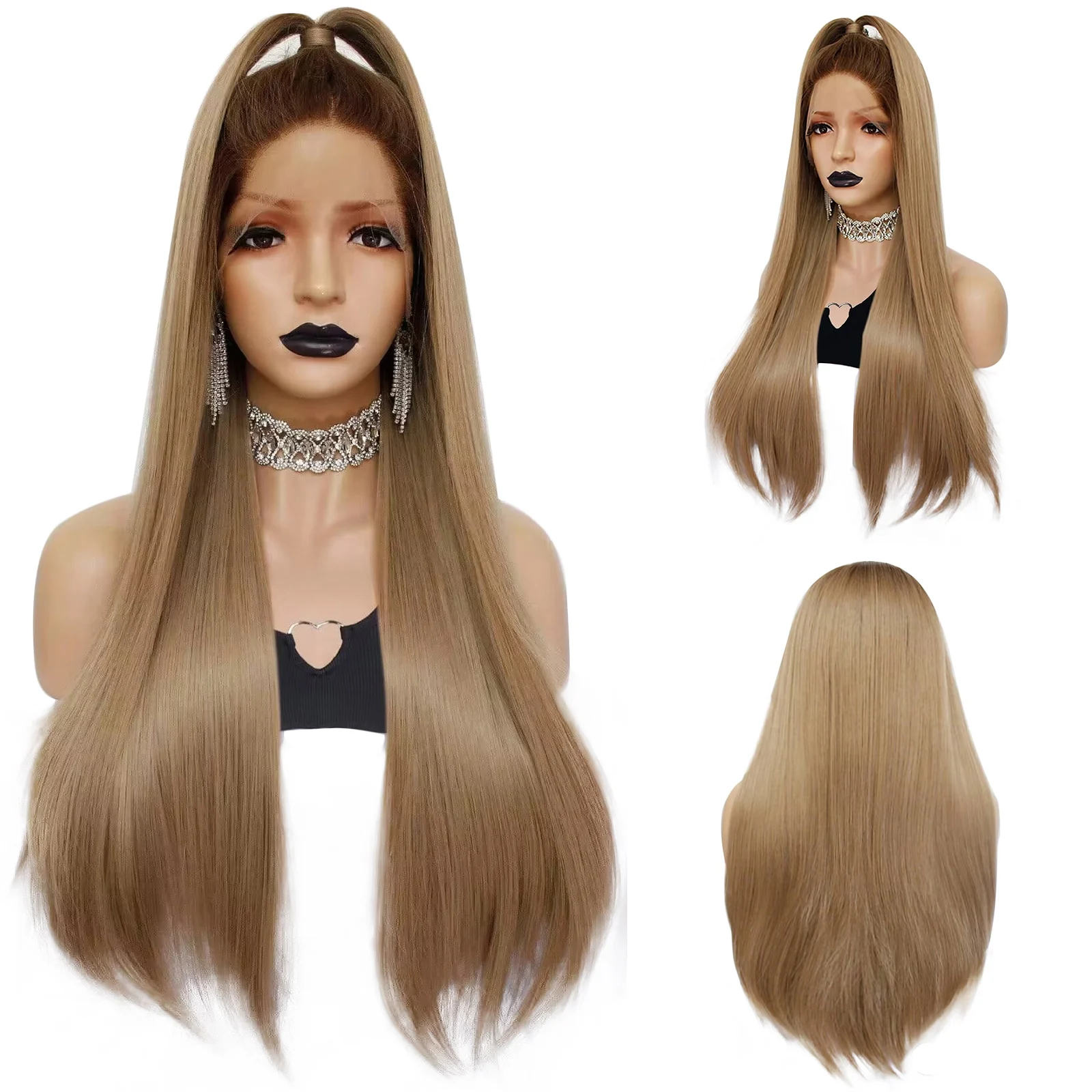 Anogol 13*3 Synthetic Lace Front Wig White Black Brown Long Wavy Lace Front Wig Suitable for Halloween Christmas Thanksgiving