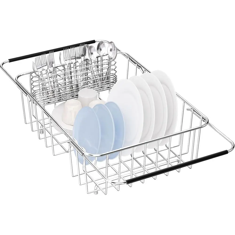 

Large Dish Drying Rack in Sink Expandable, Adjustable 304 Stainless Steel Metal Dish Drainer Rack Organizer with Stainless Steel