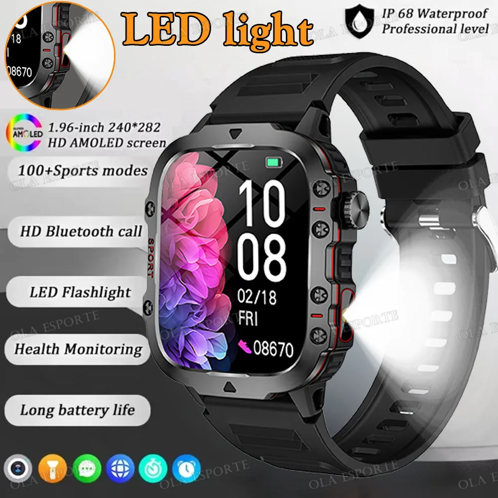 

Спортивные умные часы на открытом воздухе, мужские 1,96-дюймовые AMOLED-экраны, водонепроницаемые, фитнес-трекер, GPS-трекер, мониторинг сна, умные часы, женские часы с BT-вызовом