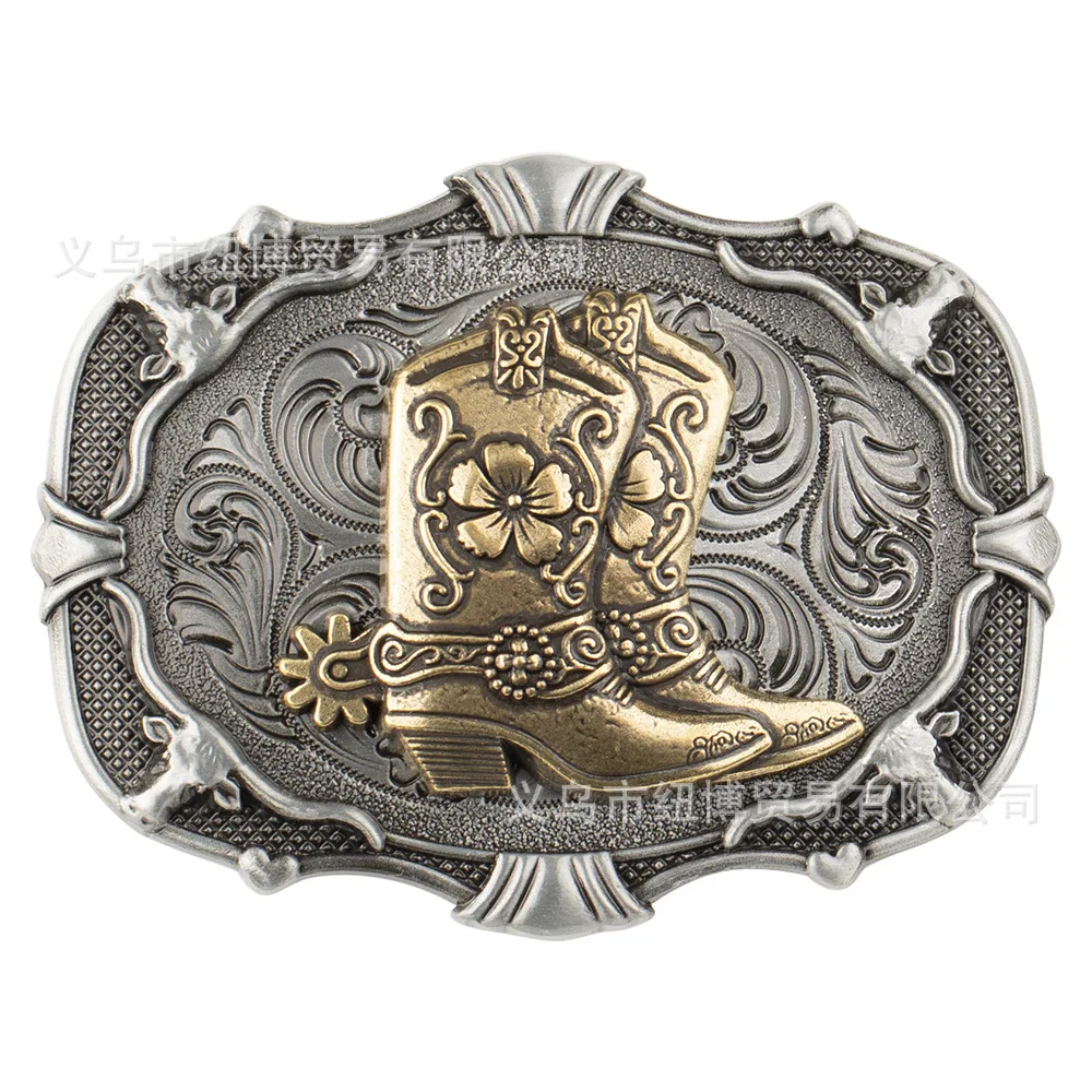 Vintage Western Denim Boots Belt Buckle Alloy Cow Head