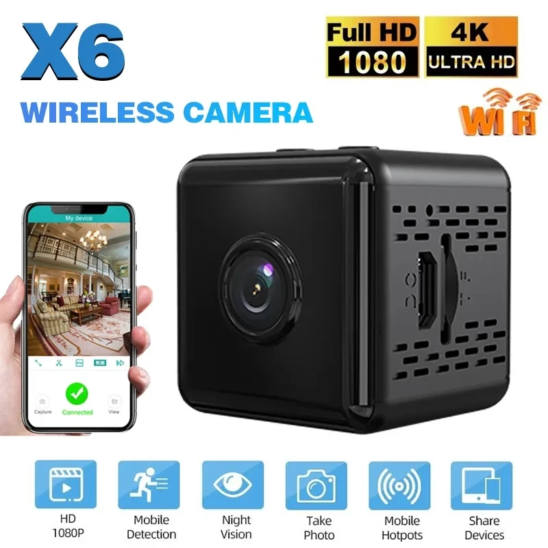 Minicámara IP X6 con WiFi, cámara deportiva HD 1080P, vigilancia de seguridad inalámbrica, batería integrada, visión nocturna, microcámara para el hogar inteligente