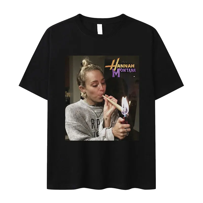 Camiseta divertida de Miley Cyrus con diseño de Hannah Montana, estilo vintage, para hombre y mujer, de algodón, holgada, para verano
