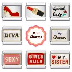 Fashion Women Sister Girls Queen Sexy Diva Colorful Glaze Charm Links Fit 9mm Bracelet Stainless Steel Making DIY Jewelry