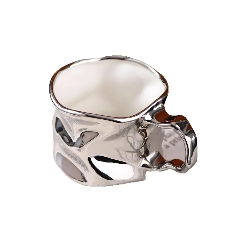 Modern Electroplated Silver Ceramic Coffee Cup Artistic Abstract Wrinkled Mug Metallic Imitation Milk Breakfast Cup Couple's Mug