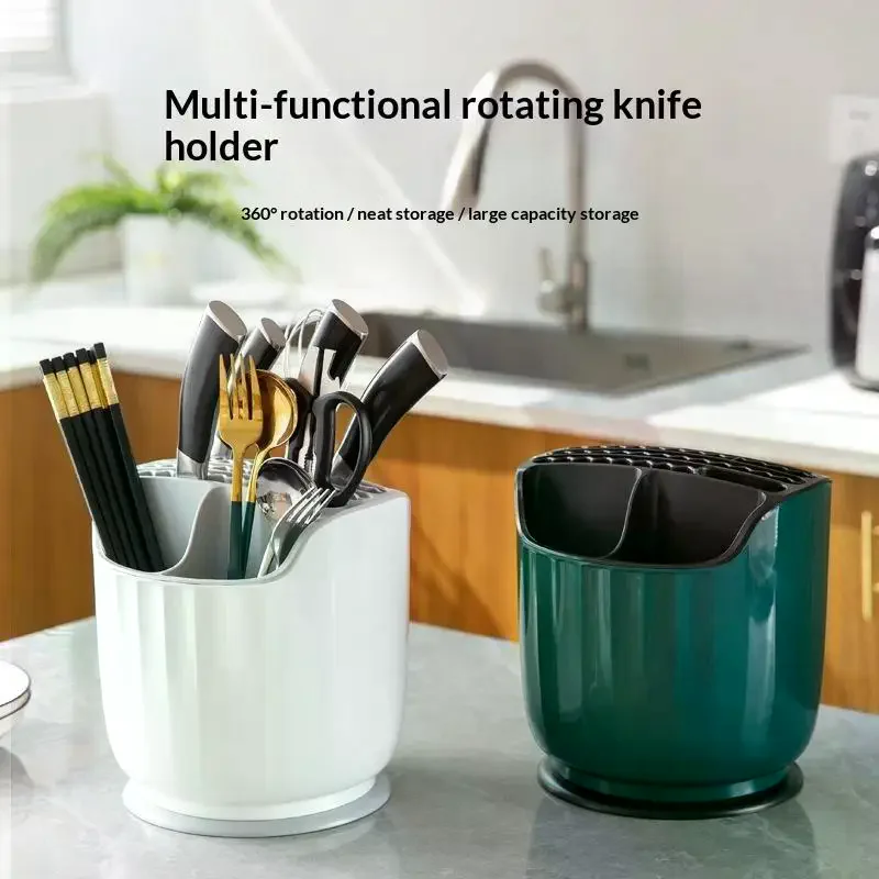 Cutlery Holder Multifunctional 360 Rotating Large Capacity Kitchen Counter Organizing No Mess Easy Reach