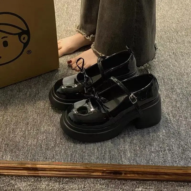 

Sweet Bow Mary Jane Shoes Women 2025 Spring Summer Platform Chunky Heel Leather Slip On New