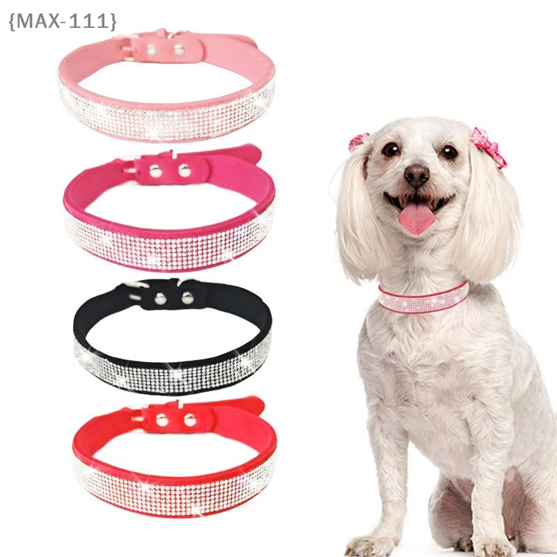 MAX-111Crystal Dog Collar Comfortable Glitter Rhinestone Dog Collars Zinc Alloy Buckle Collar For Small Dogs CatsW1