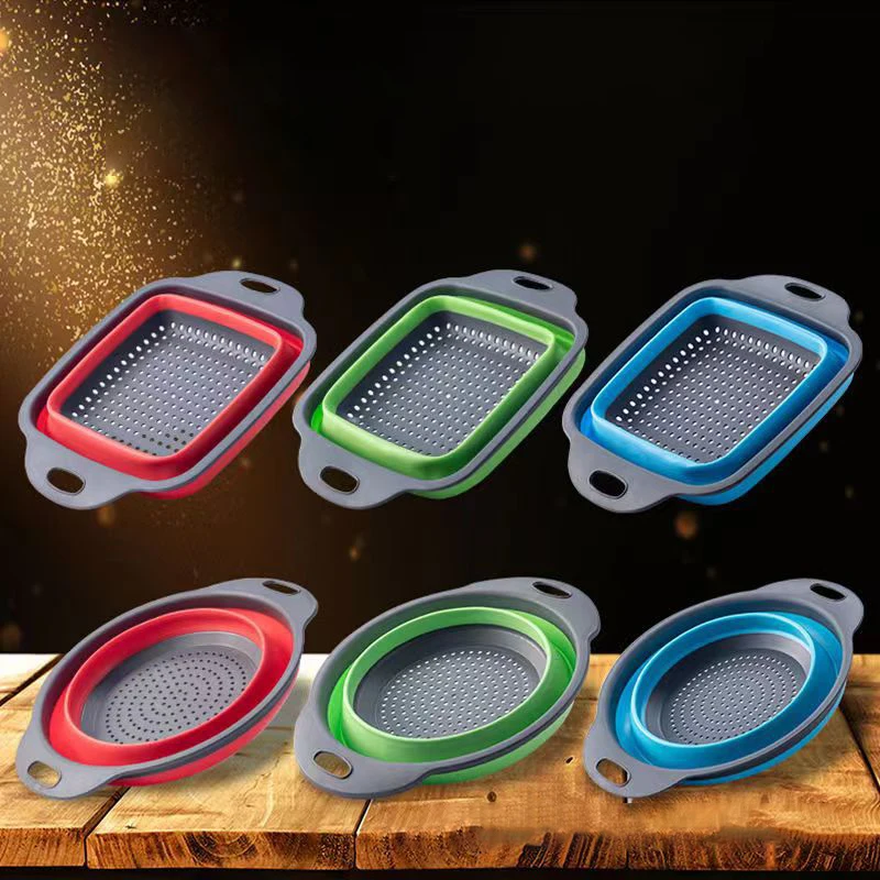 

Colander Dish Drainer Collapsible Drainer Kitchen Gadgets Foldable Strainer Fruit Vegetable Washing Basket Silicon Colander