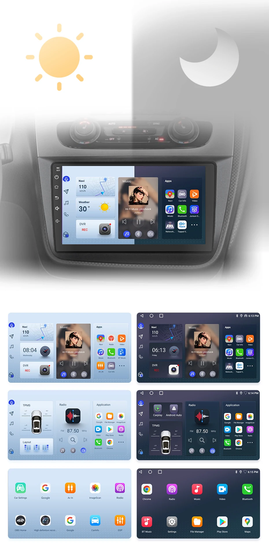 Junsun Wireless CarPlay Android Auto Autoradio für Renault Kangoo 2008–2018 GPS 360 ° Panoramakamera Multimedia 2DIN – Detail 6