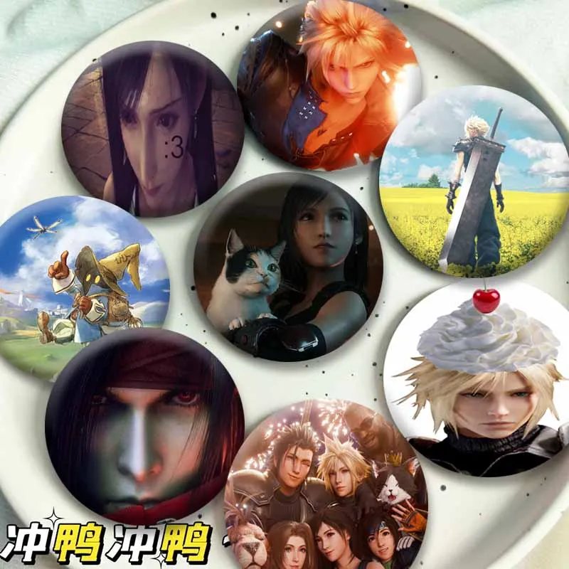Cute Anime Game Figure Vincent Sephiroth Cloud Strife Brooch Cartoon Badge Enamel Pins for Backpack Clothes Chest Ornament Gifts