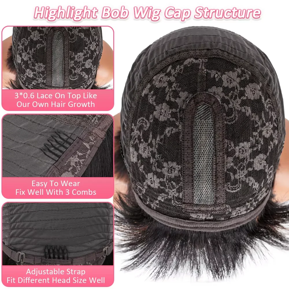 14 Polegada destaque marrom curto osso em linha reta bob peruca de cabelo humano com franja 2x1 peruca do laço do couro cabeludo 100% cabelo humano brasileiro para mulher