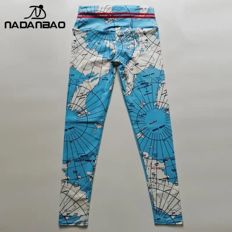 NADANBAO kobieta mapa legginsy z nadrukiem wysoki stan spodnie Skinny fit damska sportowa spodnie do ćwiczeń kobieta do biegania na dole — zdjęcie 5