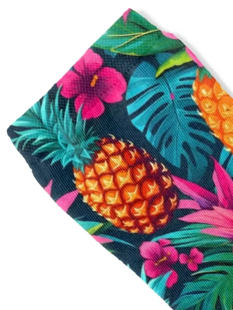 Pineapple Mosaic - Ananas and flowers in Rainforest Socks sheer Novelties Socks Men's Women's