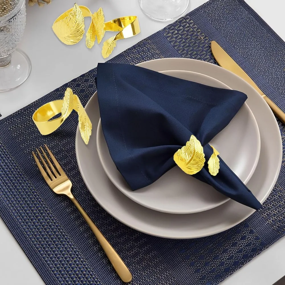 Gold Napkin Rings, Napkin Rings Set of 12, Thanksgiving Fall Napkins Ring, Elegant Leaf Design Metal Napkins Holder for Table Se