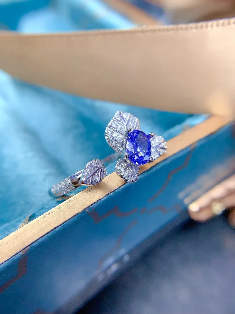 Dazzling 5x7mm VVS Natural Tanzanite Ring Pure 925 Silver Tanzanite Jewelry with Gold Plated 925 Silver Jewelry