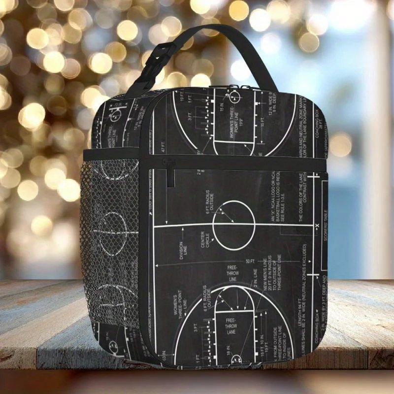 Basketball Court Dimensions Diagram Printed Insulated Thermal Bag Durable Polyester, Reusable Portable, Ideal for Home, Office