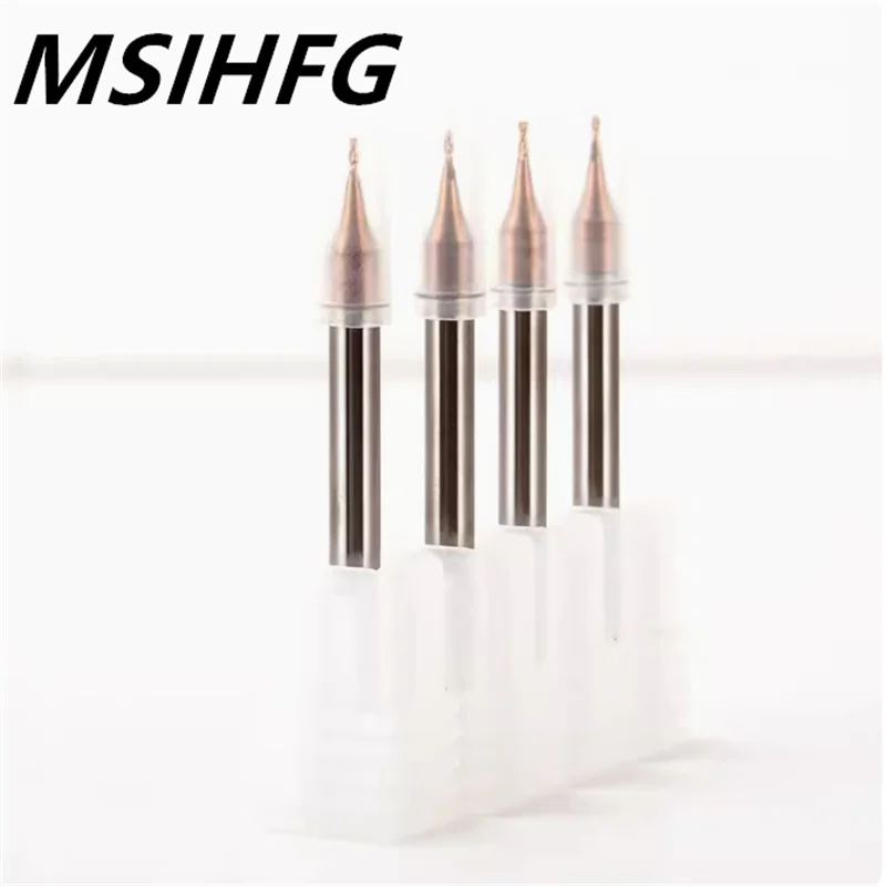 HRC55 Micro 2 Flute End Mill 0.2-0.9mm 4mm Shank Milling Cutter  Tungsten Carbide CNC Router Bit TiCN Coated Mini Milling Cutter