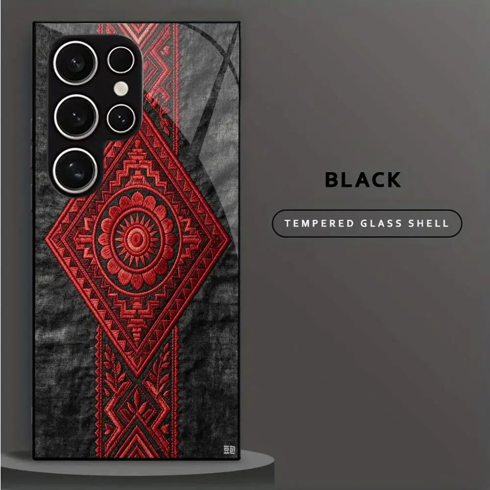 Boho Ethnic Embroidery Geometric Floral Phone Case for Samsung Galaxy S26 S25 S24 S23 S22 S21 FE Ultra Plus anti-dorp cover