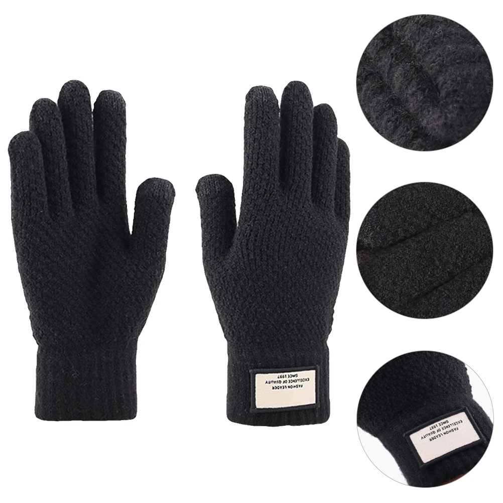 

1Pair Premium Imitation Cashmere Gloves for Men Double Layer Screen Compatible Outdoor Winter Anti-Slip Design