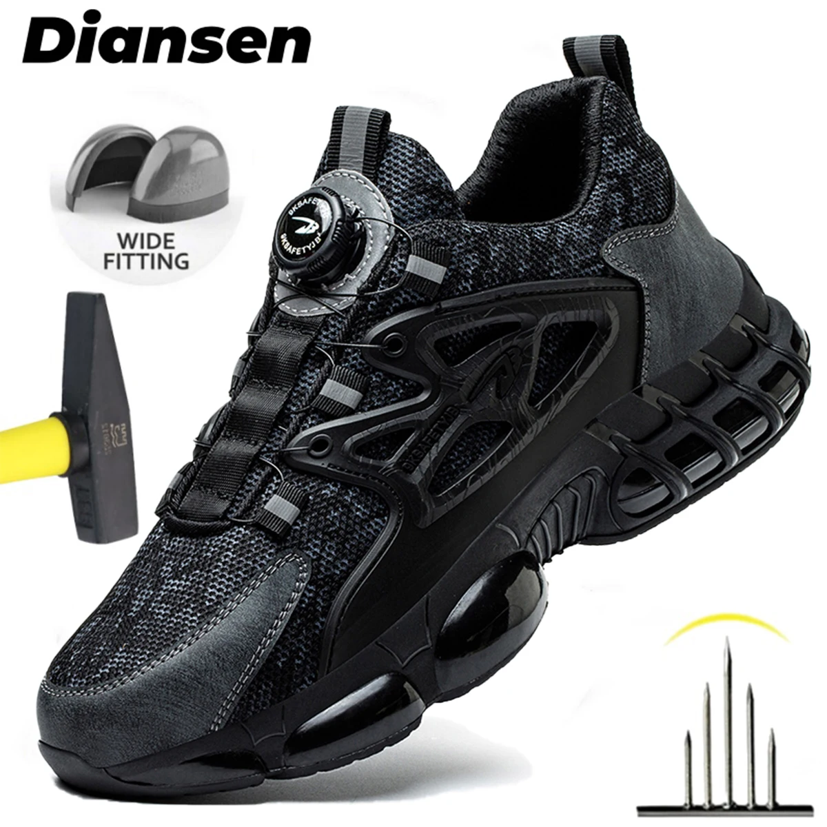 Rotating Button Safety Shoes Men's Lightweight Air Cushion Sneakers Steel Toe Cap Anti-Smash Anti-puncture Work Safety Shoes