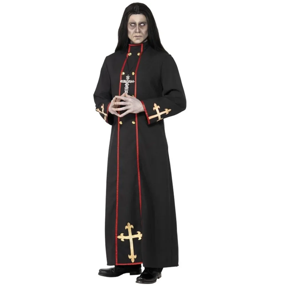 Horror Priester Robe Missionar Priester Cosplay Kostüme Halloween Karneval Terror Vater schwarze Robe Männer Pate Cosplay verkleiden sich