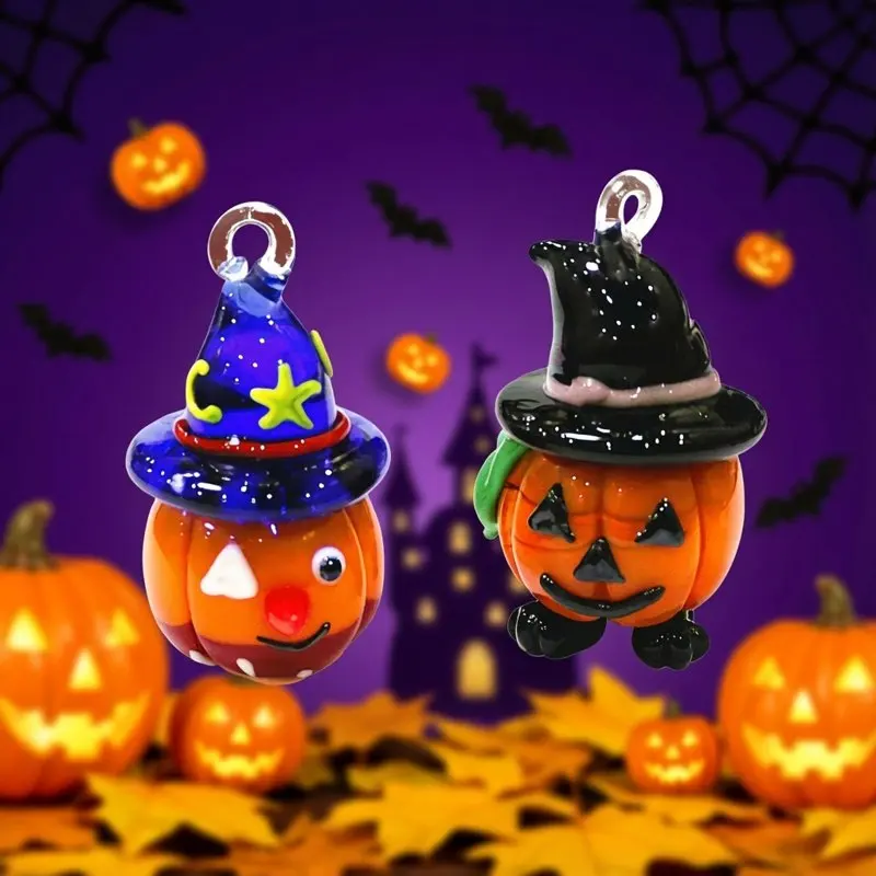 Halloween Decor Cute Mini Pumpkin Glass Pendant DIY Outdoor Garden Courtyard Hanging Ornament Idea Holiday Party Gift for Friend