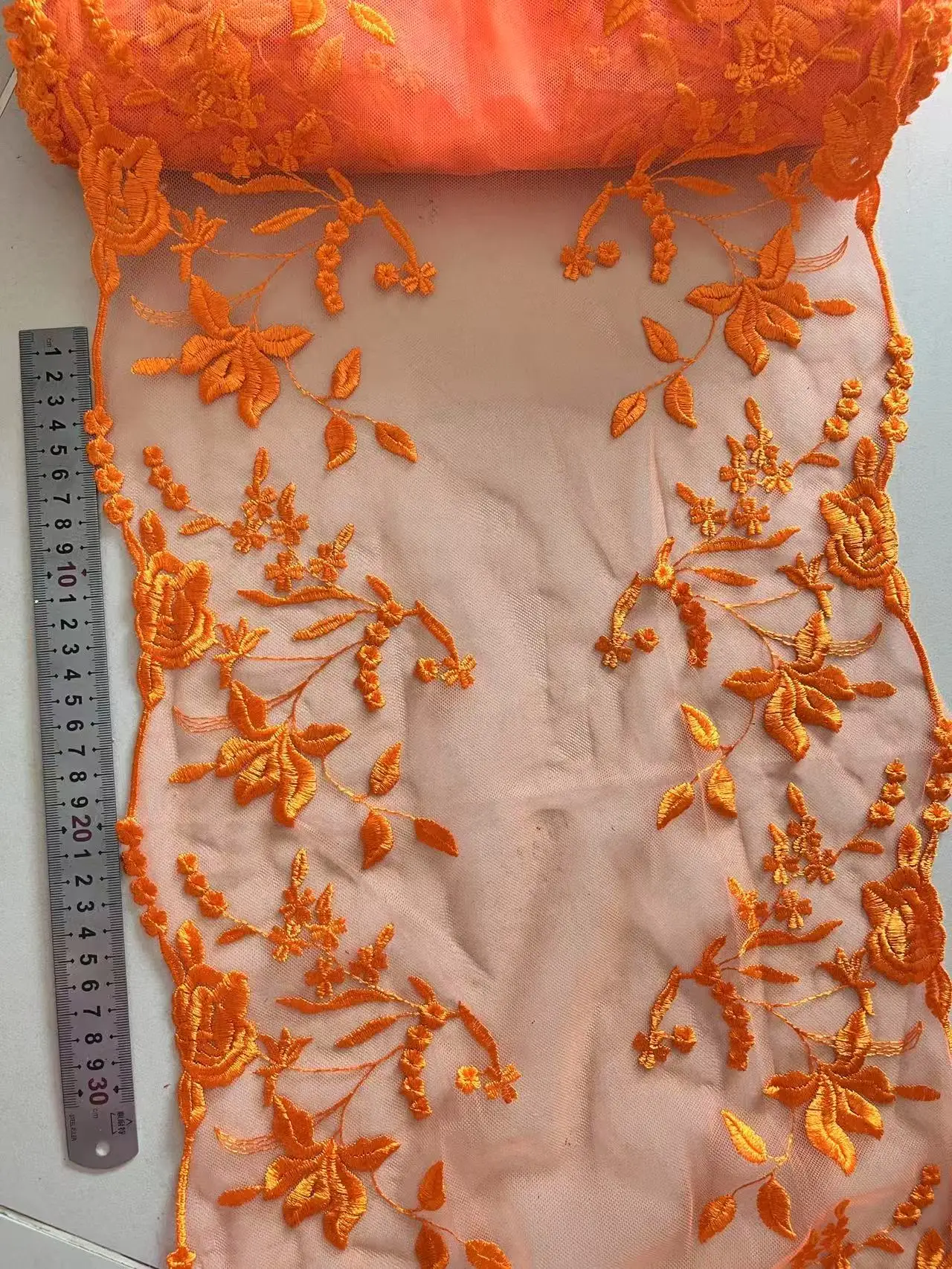 20Yards Orange Embroidered Mesh Lace Trim DIY Lingerie Sewing Accessories Floral Two Sides Embroidered Net Lace for Dress