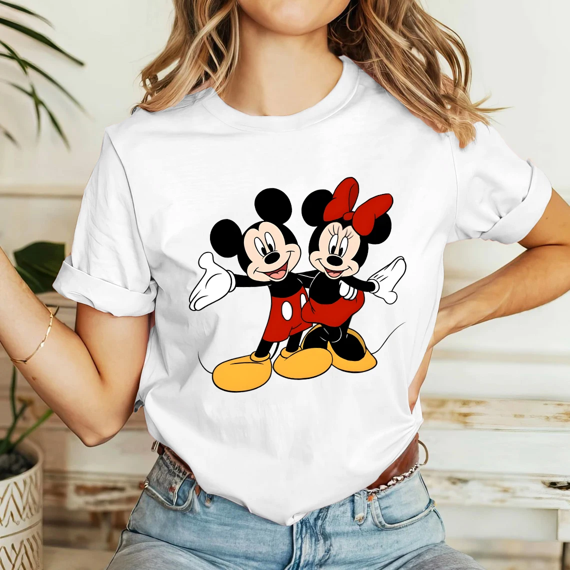 

Miniso Disney Микки и Минни Маус каваи футболка с короткими рукавами удобный стильный элегантный топ домашняя вечеринка кемпинг белая рубашка