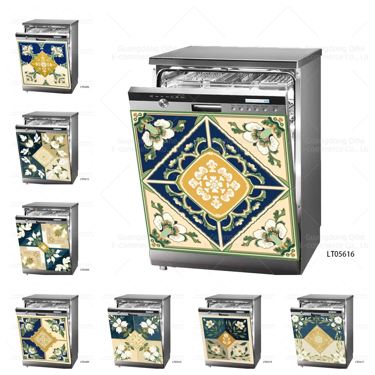 

Bohemian Floral Patchwork Dishwasher Cover Sticker Oil-proof Easy Clean Decor Cabinets Wardrobe Door Aesthetics Art Mural Decor